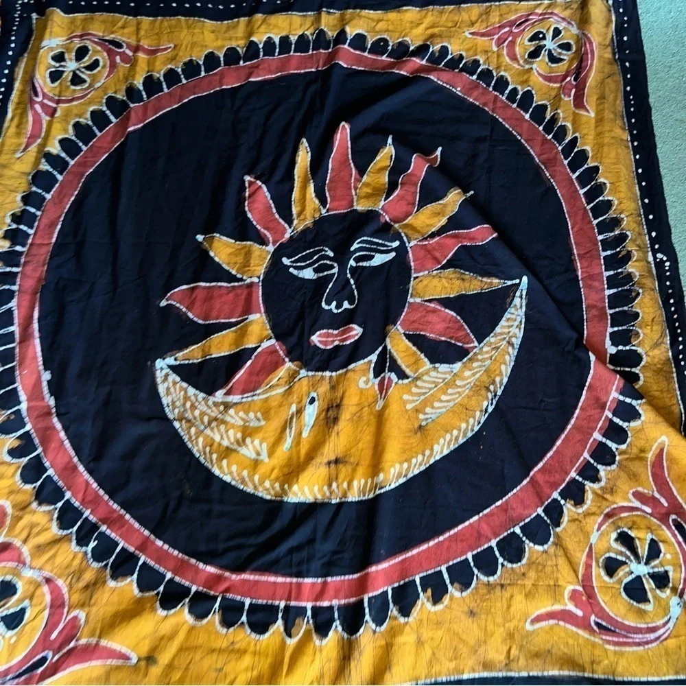 Gypsy Rose Sunshine Tapestry Black Orange Red 85x53”